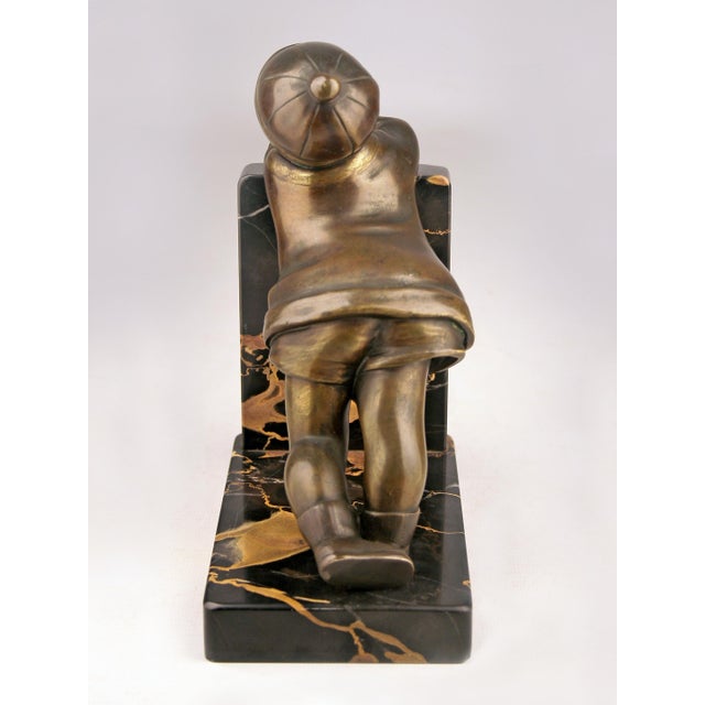 Early 20th Century Pair of Art Déco Bronze Bookends With Marble Base Designed by Alexandre Kéléty for Etling Paris For Sale - Image 9 of 16