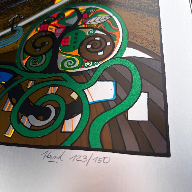 1972 Helmut Kand "Scene on a Sunset Beach" Surrealist Landscape Foil Print For Sale In New York - Image 6 of 8