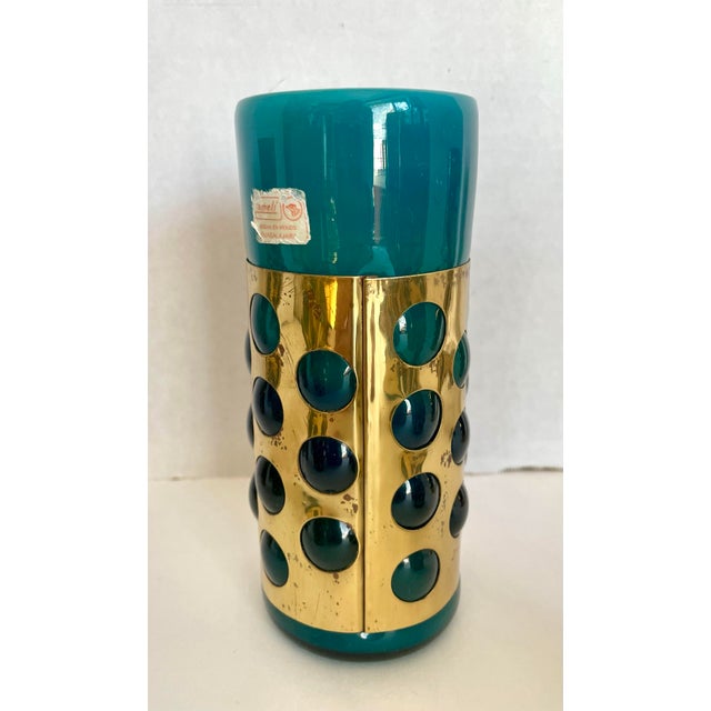 Mid 20th Century Mexican Hand-Blown Caged Blue Art Glass and Brass Glasses Made by Jomeli - Set of 6 For Sale - Image 12 of 12