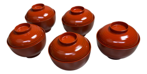 Vintage Japanese Lacquered Bowls with Lids from Yamanaka, 1980s, Set of 5