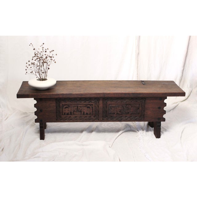 1960s Mid-Century Mexican Storage Bench or Trunk With Carved Animals For Sale - Image 18 of 18