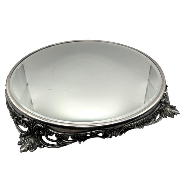 Silver Vintage Art Nouveau Silver Beveled Mirror Plateau For Sale - Image 8 of 12
