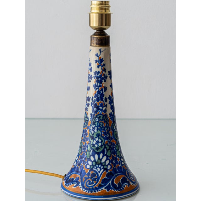 Antique Art Deco Gouda Pottery Table Lamp with New Ochre Linen Shade, 1920s For Sale - Image 15 of 18