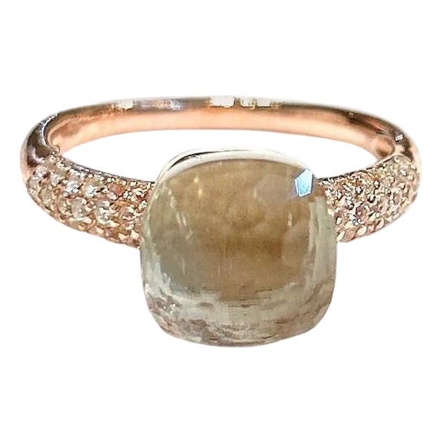 Bochic “Capri” Vintage Lemon Topaz & Diamond Classic Italian Ring - 18K Gold For Sale