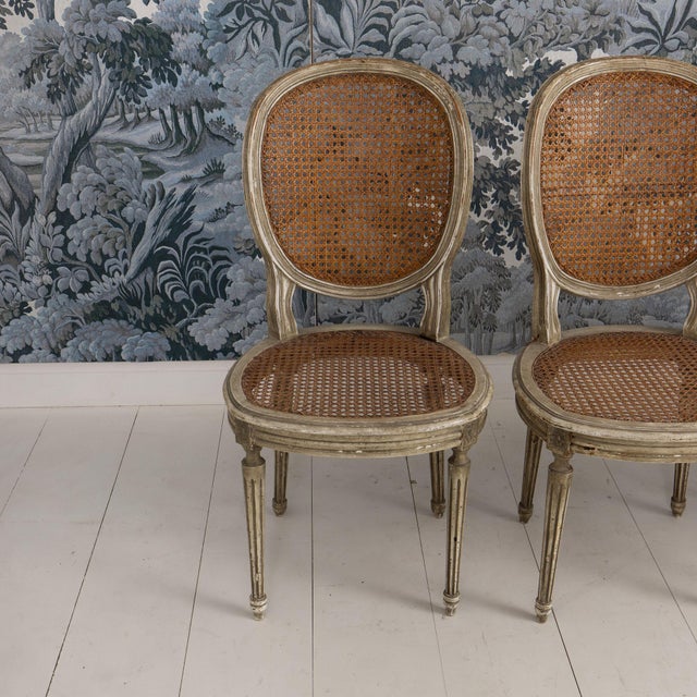 Set of Eight 19th C. French Louis XVI Oval Back Cane Chairs in Original Paint For Sale - Image 17 of 18