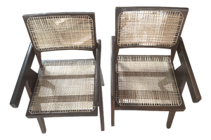 Cane Desk Chairs by Pierre Jeanneret for Chandigarh, 1956, Set of 2
