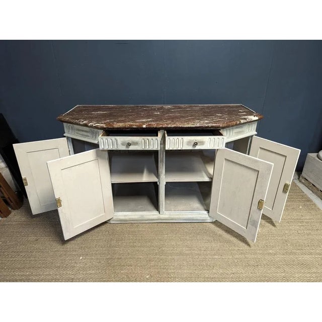 Patinated Low Buffet with Cherry Marble Tray For Sale - Image 4 of 7