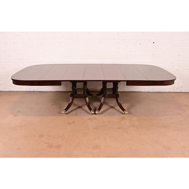 Baker Furniture Style Georgian Mahogany Double Pedestal Extension Dining Table, Newly Refinished For Sale - Image 15 of 15
