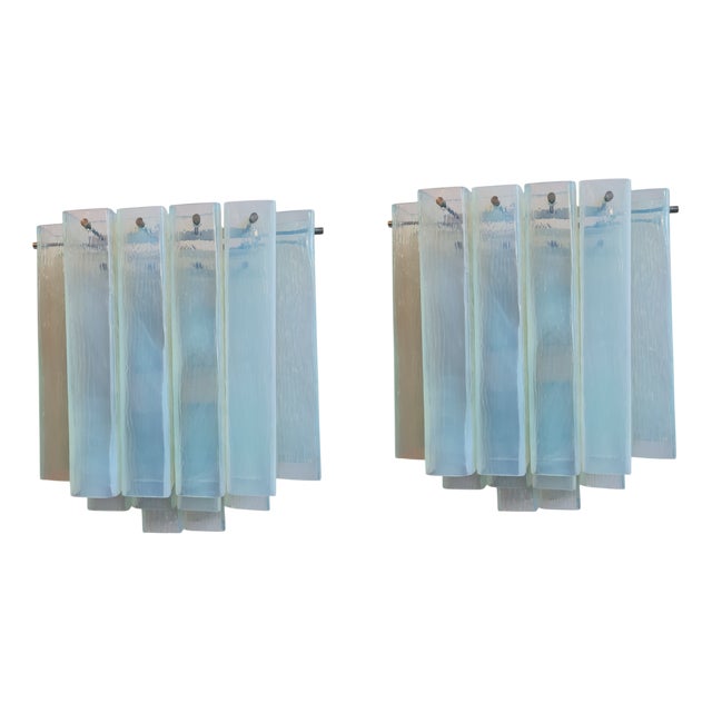 Blue Glass Wall Lamps, 1970s, Set of 2 For Sale