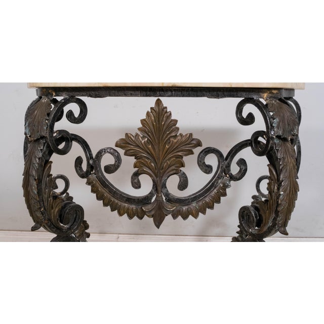 Marble Top Iron & Bronze Base French Console Table For Sale - Image 9 of 17