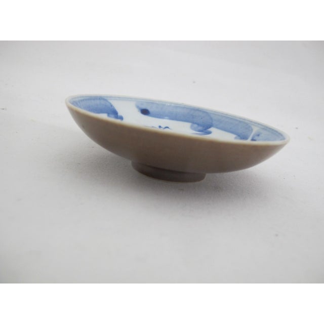 19th Century Small Chinese Cafe Au Lait Brown & Blue Porcelain Fish Tazza Dish Saucer Set - 3pcs For Sale In Portland, OR - Image 6 of 8