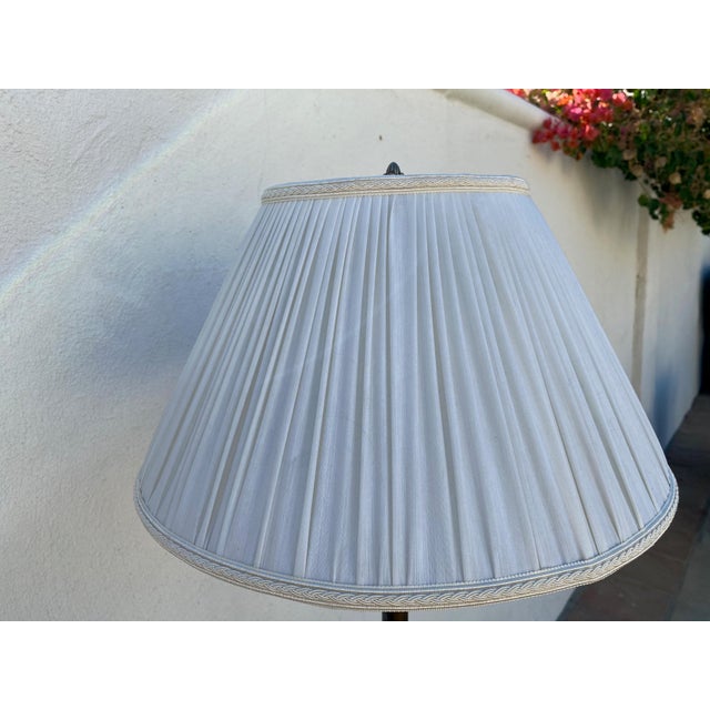 Vintage Regency Style 2 Light Embellished Bronze Floor Lamp With Attached Marble Table and Shade For Sale - Image 11 of 15