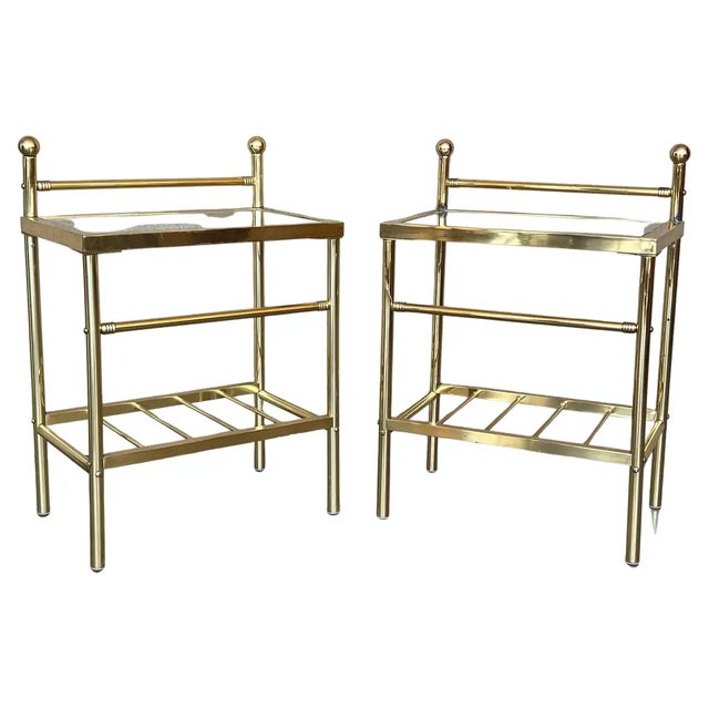 Pair of Midcentury Italian Bronze and Glass With Nightstands With Crest For Sale - Image 11 of 11