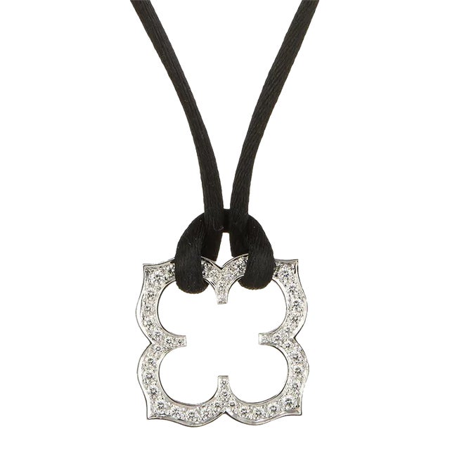 Cartier Hindu Diamond Necklace Estate 18 Karat Gold Black Silk Cord Jewellery For Sale