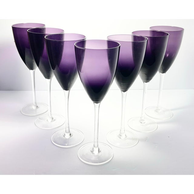 Contemporary Vintage Deep Purple Amethyst Tall 7 Wine or Water All Purpose Glasses For Sale - Image 3 of 5