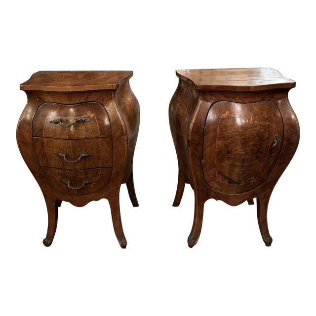 Petite Antique Bombe Chest With Inlay and Three Drawers For Sale