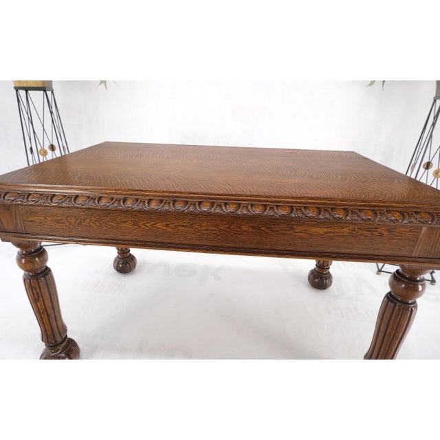 Heavy Fluted Carved Oak Legs 1 Drawer Arts & Crafts Desk Writing Table Clean! For Sale - Image 10 of 17