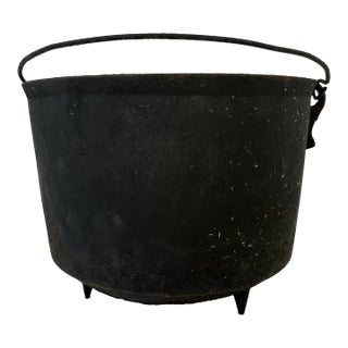 Medium Antique Cast Iron Cauldron With Three Legs and Handle For Sale