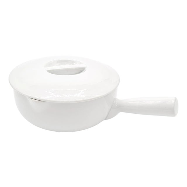 Apilco France White Porcelain Covered Soup Bowl With Handle, 10" For Sale