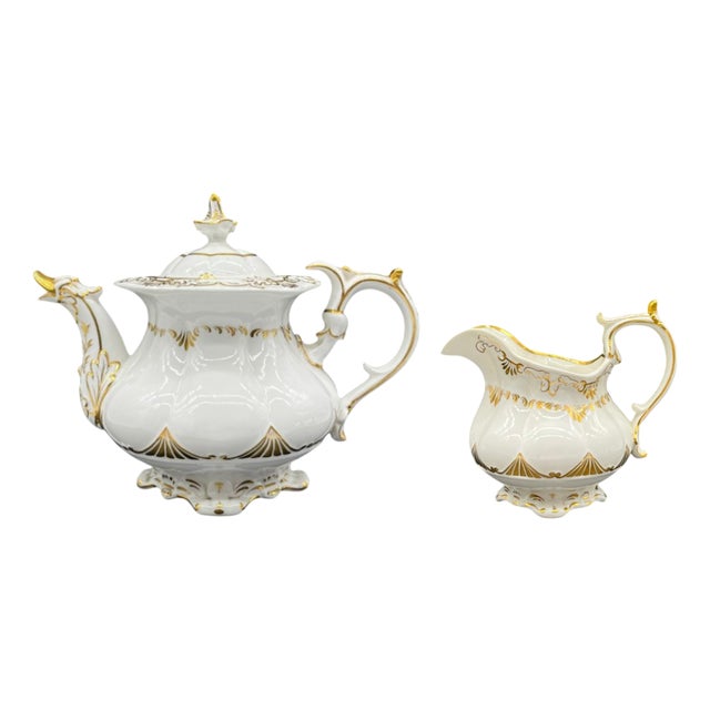 Antique Teapot with Lid and Cream Jug, 1837, Set of 3 For Sale