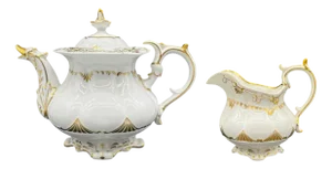 Antique Teapot with Lid and Cream Jug, 1837, Set of 3