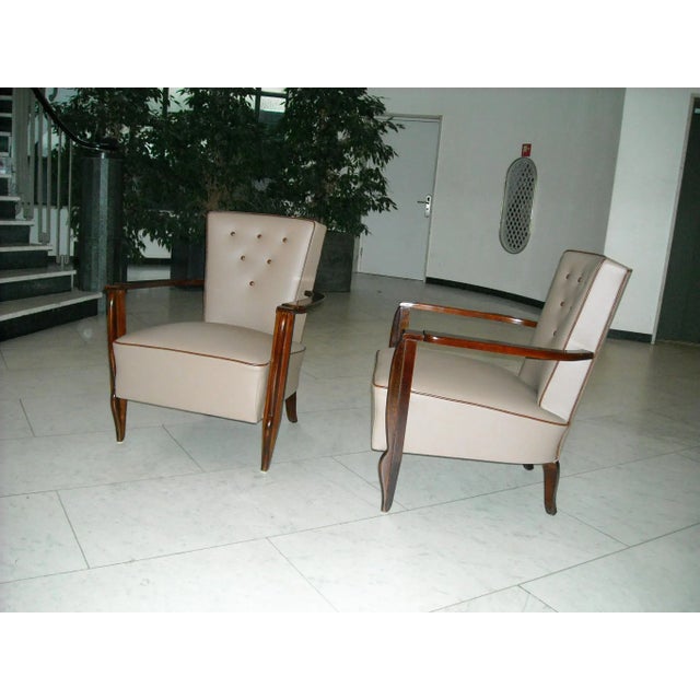 Set of Leather and Rosewood Armchairs, 1940s For Sale - Image 12 of 15