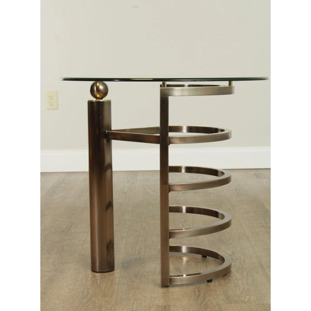 1990s Design Institute of America Brushed Steel Round Glass Top Side Table For Sale - Image 5 of 13