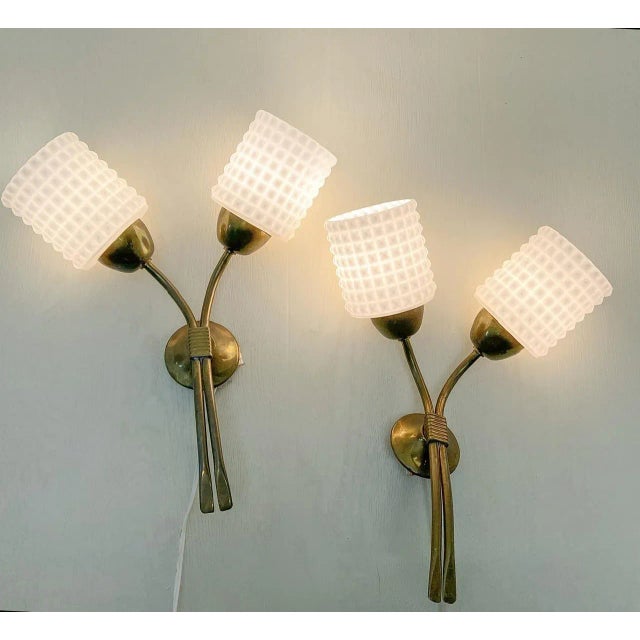 1960s French Brass and Glass Wall Sconces, 1970s, Set of 2 For Sale - Image 5 of 11