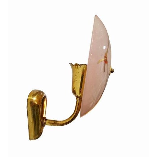 Gold French Bronze Sconces with Powder Pink Glass Shades, France, 1950s, Set of 2 For Sale - Image 8 of 10