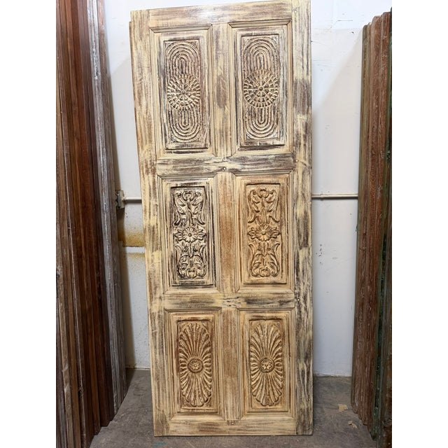 Vintage French Hand-Carved Bedroom Doors – Floral Closet Doors With Brass Stud Accents 80 For Sale - Image 4 of 7