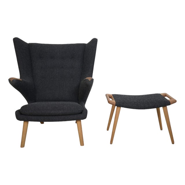 Set of Papa Bear Chair and Ottoman in Grey Hallingdal Fabric by Hans J. Wegner, 2025 For Sale
