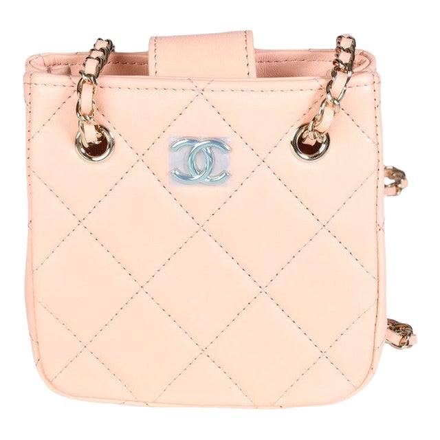 Pink Quilted Lambskin Tiny Shopping Bag For Sale