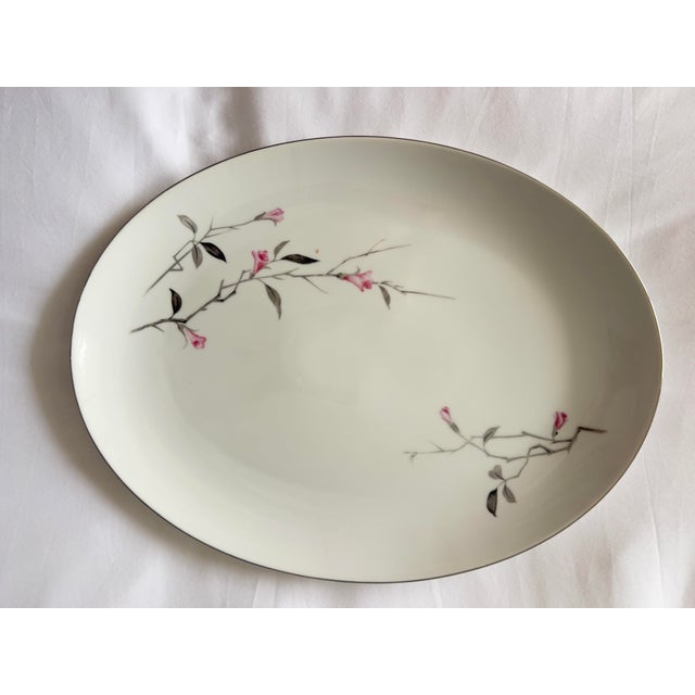1950s Vintage Cherry Blossom Fine China Platter 1067, Made in Japan Sakura Spring Pink Gray Silver For Sale - Image 5 of 9