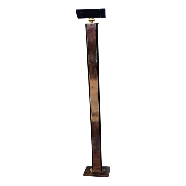 Burl Wood and Brass Floor Lamp from Relco Milano, 1975 For Sale