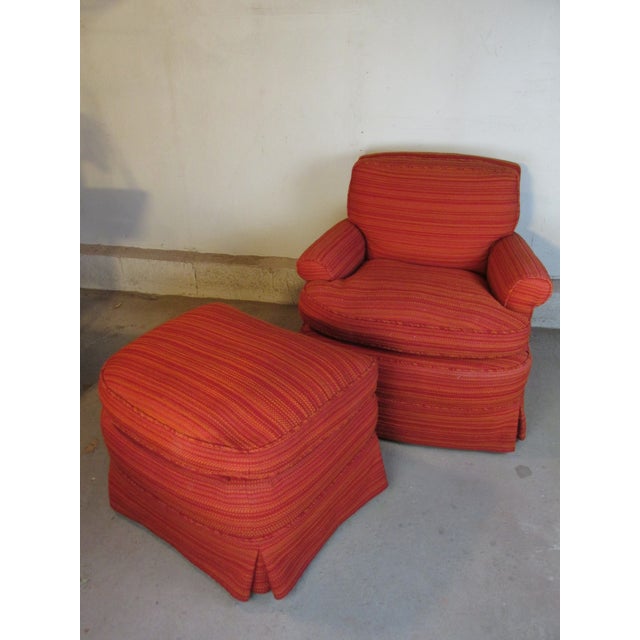 Vintage 1960s custom club chair and ottoman. High quality construction. Down filled throughout. Beautifully re-upholstered...