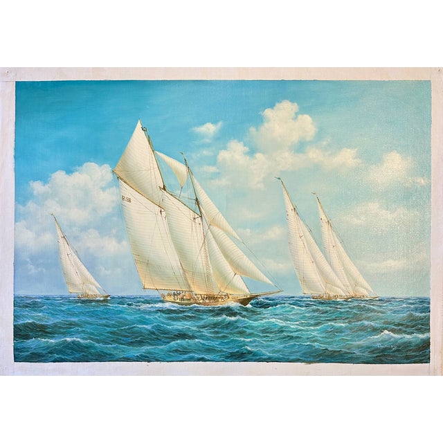 Yacht Sailing Schooners at Sea Original Painting – By Matt Thomas (24" X 36"), Unstretched For Sale - Image 4 of 6
