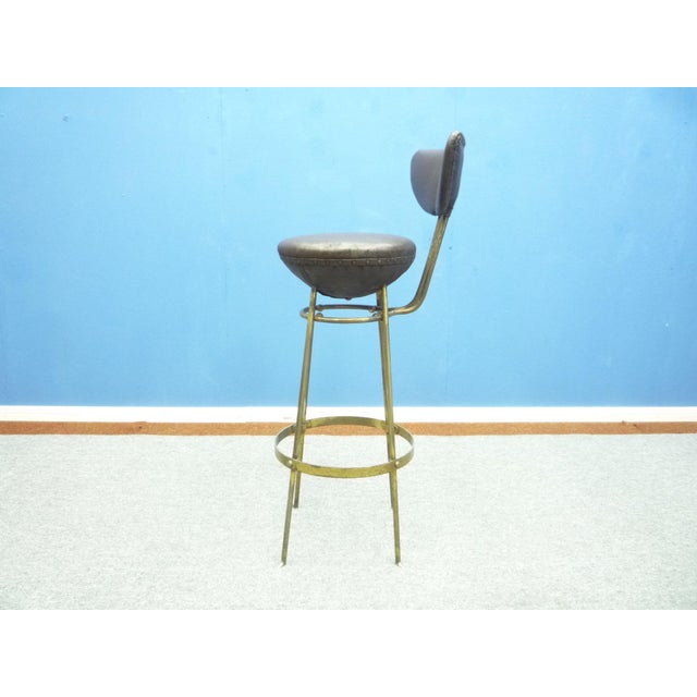 Metal Mid-Century Leather and Steel Bar Stools, 1950s, Set of 4 For Sale - Image 7 of 16
