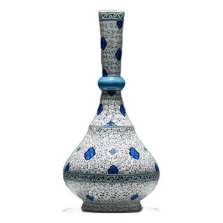 Handmade Ceramic “Knobbed” Vase (45cm) – Golden Horn “Halic” Spirals with Blue Ring For Sale