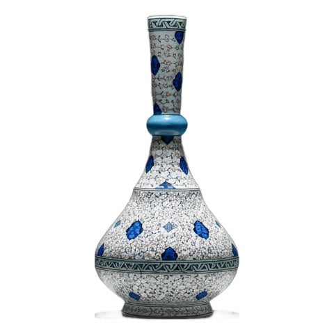 Handmade Ceramic “Knobbed” Vase (45cm) – Golden Horn “Halic” Spirals with Blue Ring For Sale