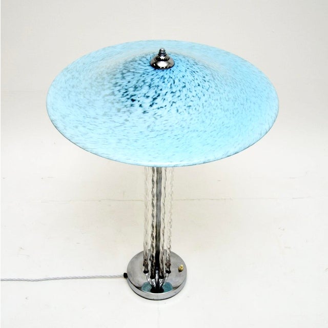 Mid-Century Modern Large French Art Deco Chrome and Glass Table Lamp, 1930s For Sale - Image 3 of 9