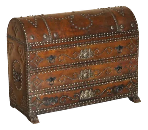 Antique Spanish Armorial Crest Coat of Arms Chest of Drawers with Leather Domed Top