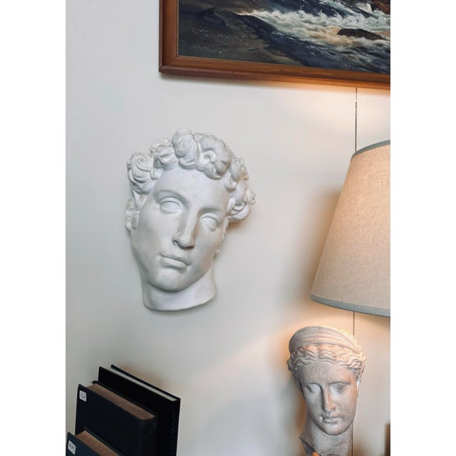 Neoclassical Mid Century Vintage Plaster Cast Head of David Wall Sculpture For Sale - Image 3 of 12