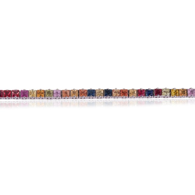 Not Yet Made - Made To Order Carat&Her 7.23 Ct Square Cut Vibrant Multi Sapphire Tennis Bracelet in 925 Silver For Sale - Image 5 of 12