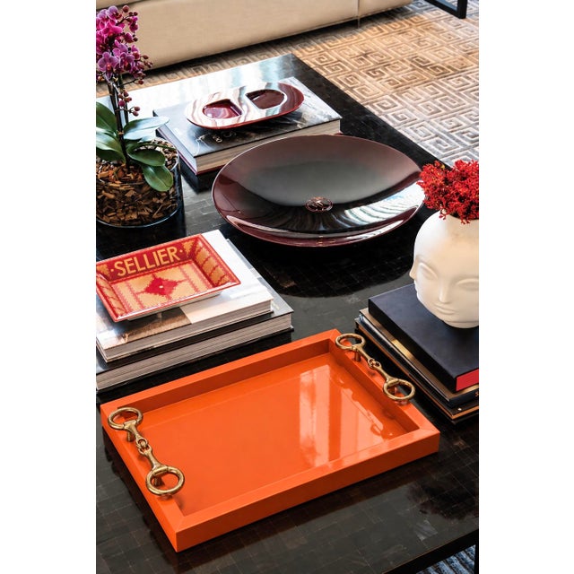 Beautiful equestrian-inspired decorative cocktail tray featuring a chic Hermès-style design. Vegan leather border with...