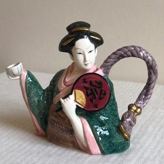 1990s Vintage Fitz & Floyd Kyoto Festival Porcelain “Geisha” Teapot For Sale - Image 5 of 13