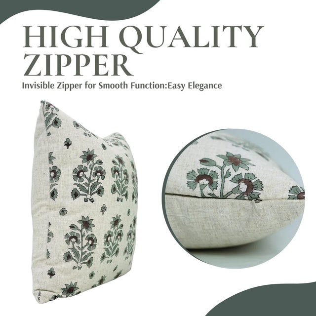 Art Deco Fabdivine Block Print Pillow Cover 14x14 Inch Viscose Linen-Sadabahar For Sale - Image 3 of 5