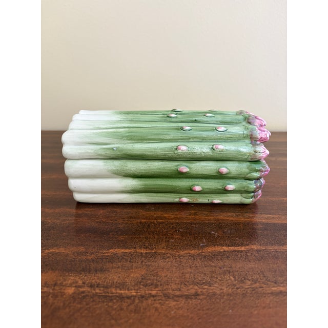 Fitz and Floyd Majolica Ceramic Trompe l'Oeil Asparagus Covered Box For Sale - Image 4 of 8