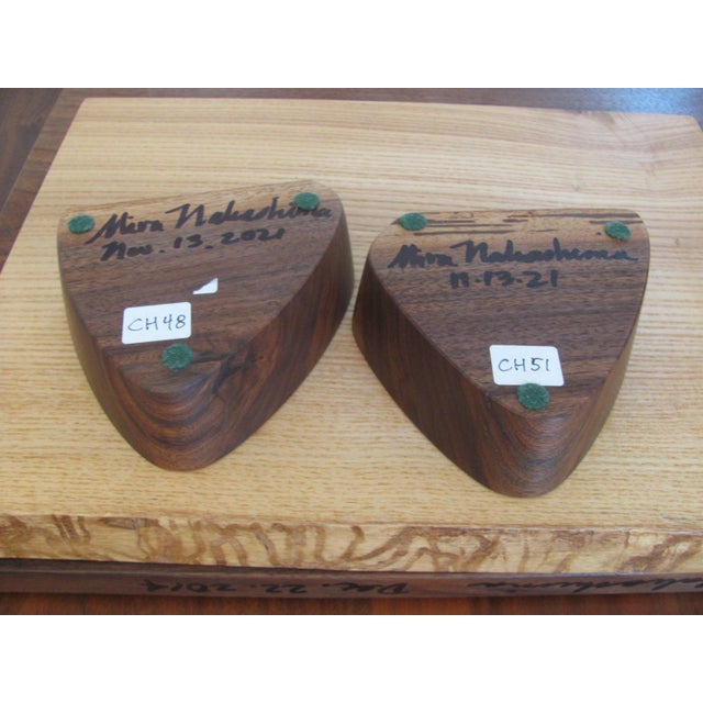 Mira Nakashima Pair of Candleholders Signed Dated Walnut With Sapwood For Sale In Providence - Image 6 of 8