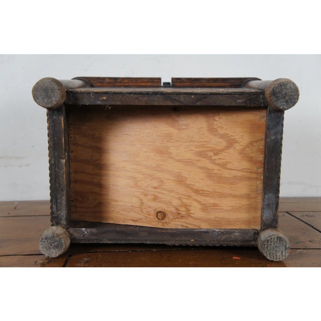 Early 20th Century Antique Victorian Quarter Sawn Oak Nailhead Keepsake Shoe Shine Box Foot Stool For Sale - Image 10 of 11