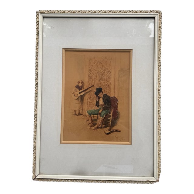 Antique Victorian Framed Print Reminiscences Spaniard Siesta G. Ferris For Sale